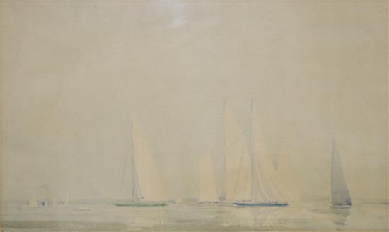 A M. Elliott, watercolour, yachts at Cowes, signed, 18 x 29cm
